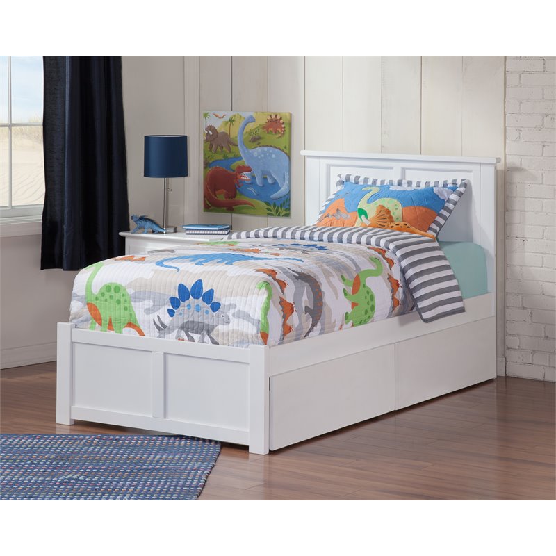 AFI Madison Twin Solid Wood Platform Bed with Storage Drawers in White