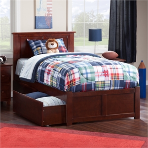 Madison Twin Wood Platform Bed with Footboard & Storage Drawers in Walnut
