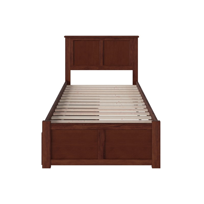 Madison Twin Wood Platform Bed with Footboard & Storage Drawers in Walnut