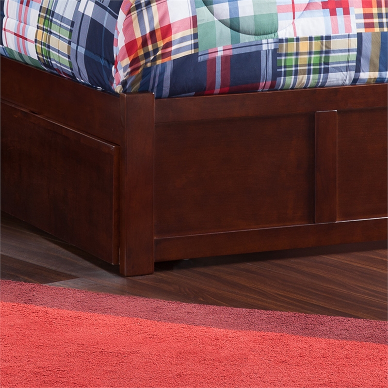 Madison Twin Wood Platform Bed with Footboard & Storage Drawers in Walnut