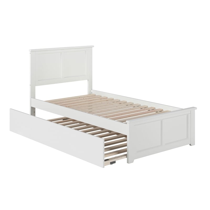 Madison Twin Platform Bed with Matching Footboard & Twin Trundle in White