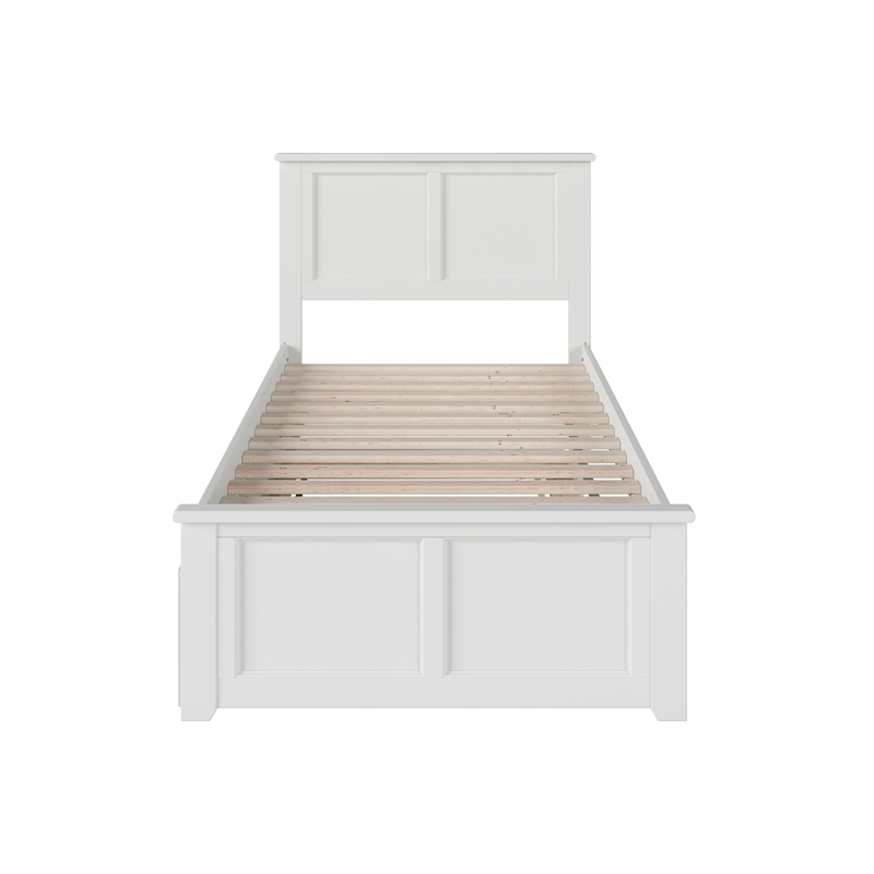 Madison Twin Platform Bed with Matching Footboard & Twin Trundle in White