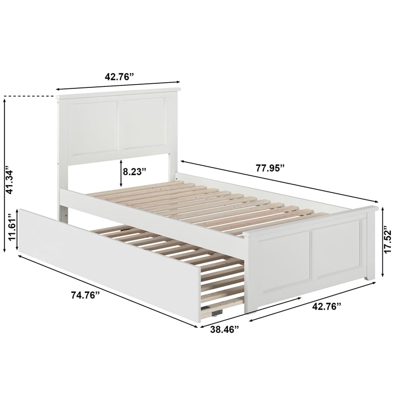 Madison Twin Platform Bed with Matching Footboard & Twin Trundle in White