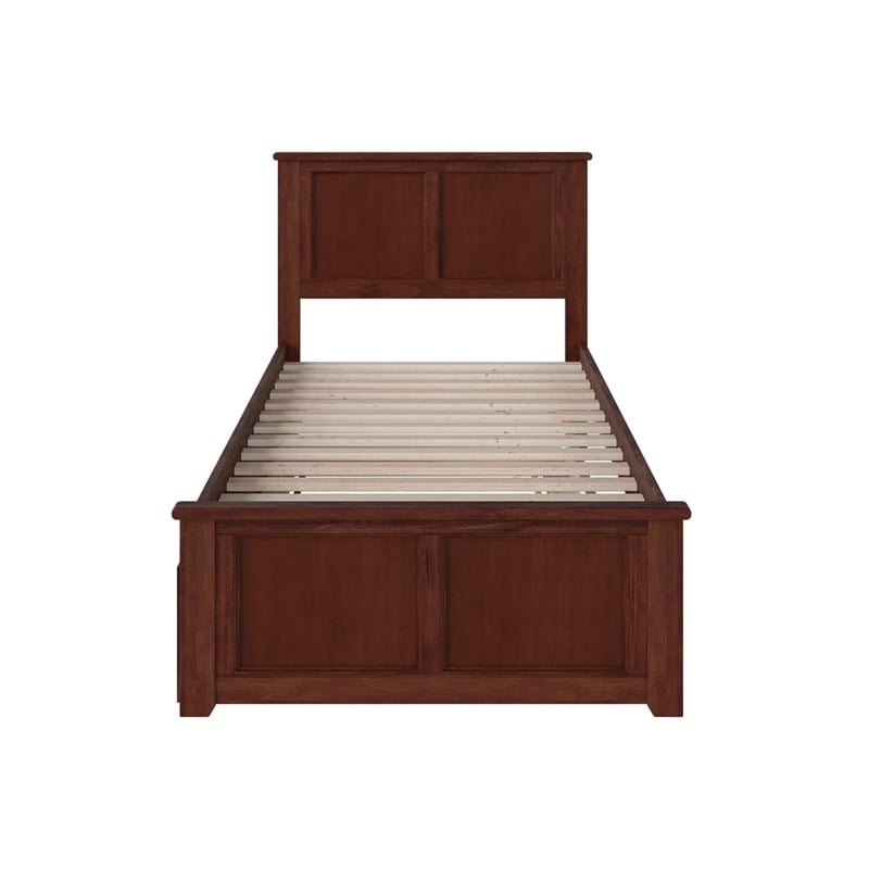 Madison Twin Platform Bed with Matching Footboard & Twin Trundle in Walnut