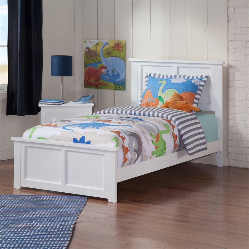 Madison Twin Wood Foundation Bed with Matching Footboard in White