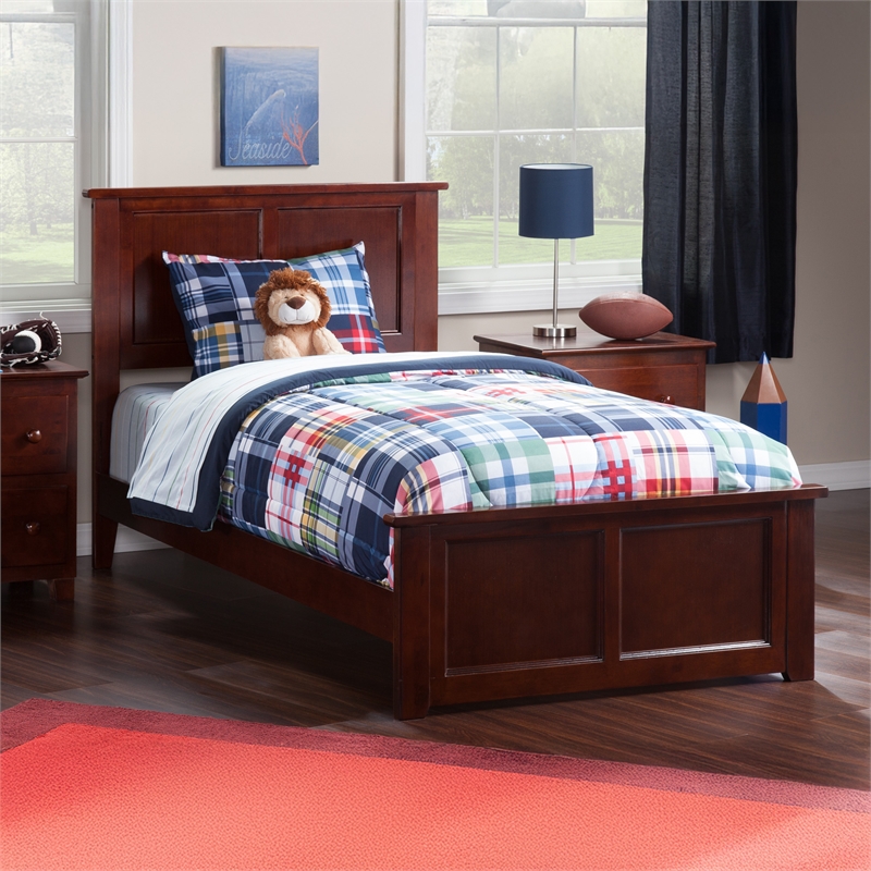Madison Twin Wood Foundation Bed with Matching Footboard in Walnut