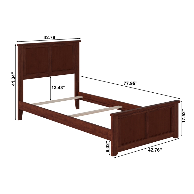 Madison Twin Wood Foundation Bed with Matching Footboard in Walnut