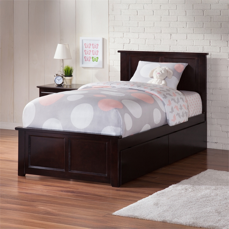 Madison Twin Platform Bed with Matching Footboard and Drawers in Espresso