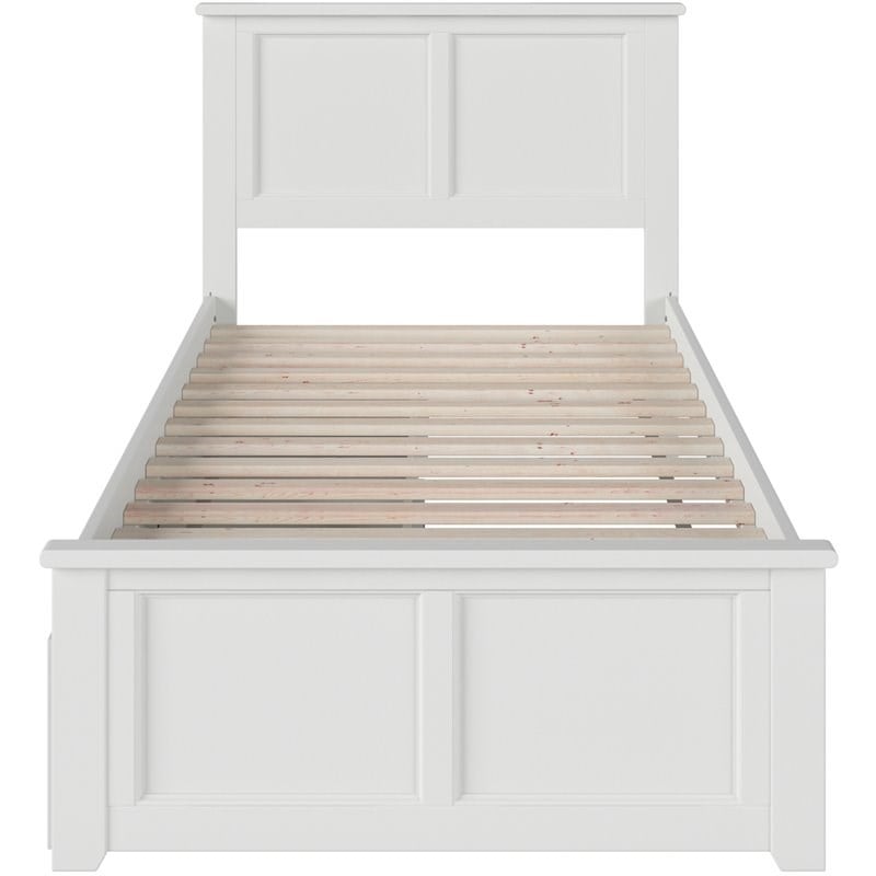 Madison Twin Platform Bed with Matching Footboard and Storage Drawers in White