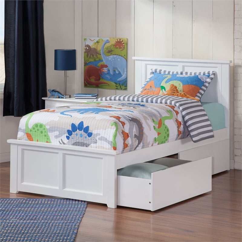 Madison Twin Platform Bed with Matching Footboard and Storage Drawers in White