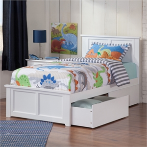 Madison Twin Platform Bed with Matching Footboard and Storage Drawers in White