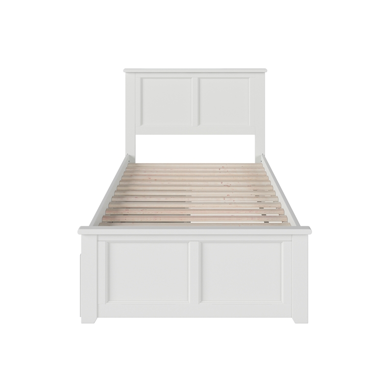 Madison Twin Platform Bed with Matching Footboard and Storage Drawers in White
