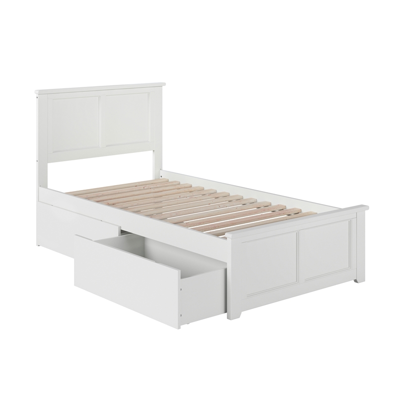 Madison Twin Platform Bed with Matching Footboard and Storage Drawers in White