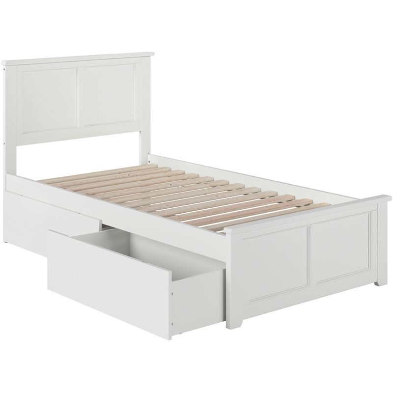 Madison Twin Platform Bed with Matching Footboard and Storage Drawers in White