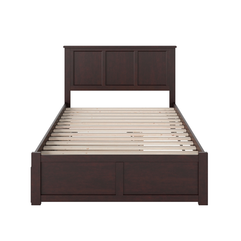 Madison Full Wood Platform Bed with Footboard and Twin Trundle in Espresso
