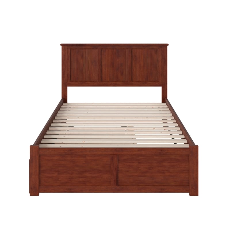 Madison Full Wood Platform Bed with Footboard and Twin Trundle in Walnut
