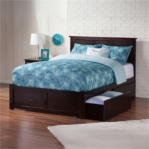 Madison Full Wood Platform Bed with Footboard and Storage Drawers in Espresso