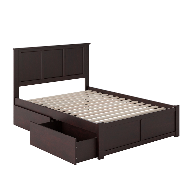 Madison Full Wood Platform Bed with Footboard and Storage Drawers in Espresso