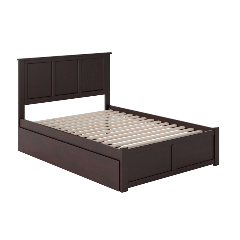 Madison Full Wood Platform Bed with Footboard and Storage Drawers in Espresso