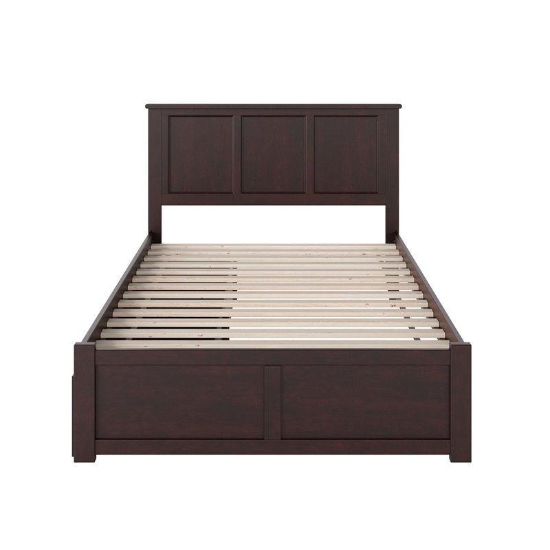 Madison Full Wood Platform Bed with Footboard and Storage Drawers in Espresso