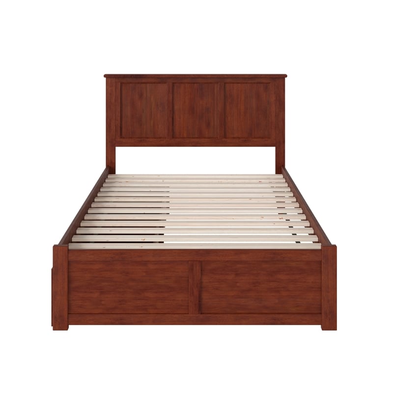 Madison Full Wood Platform Bed with Footboard and Storage Drawers in Walnut