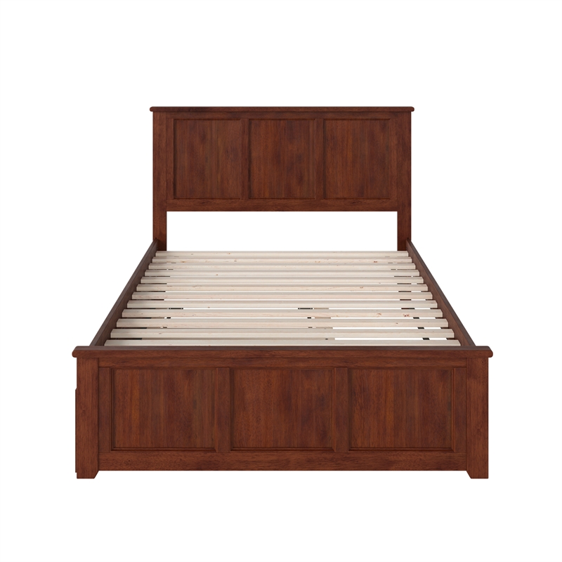 Madison Full Platform Bed with Matching Footboard and Twin Trundle in Walnut