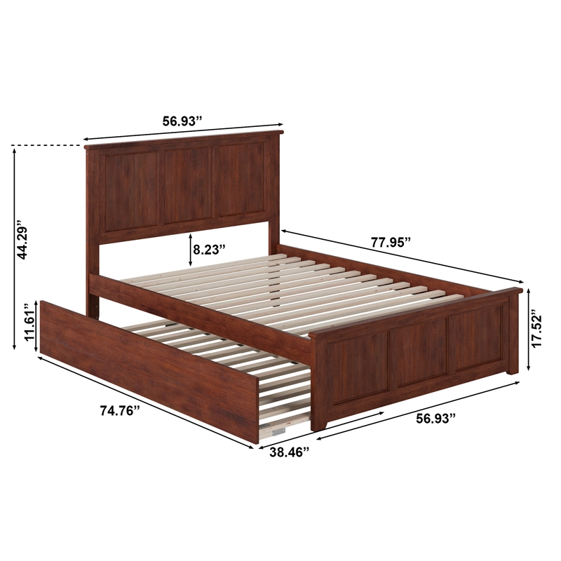 Madison Full Platform Bed with Matching Footboard and Twin Trundle in Walnut