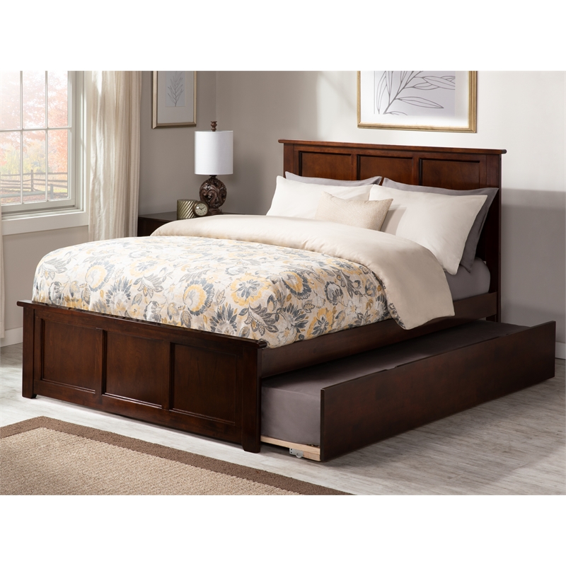 AFI Madison Solid Wood Full Platform Bed with Twin Trundle in Walnut