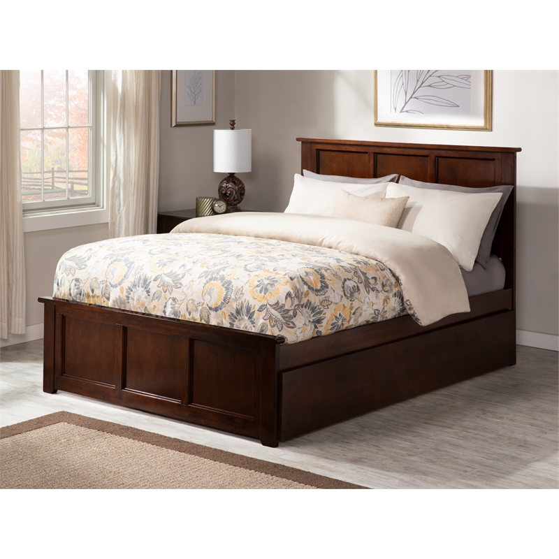 AFI Madison Solid Wood Full Platform Bed with Twin Trundle in Walnut