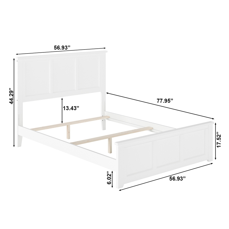 Madison Full Wood Foundation Bed with Matching Footboard in White