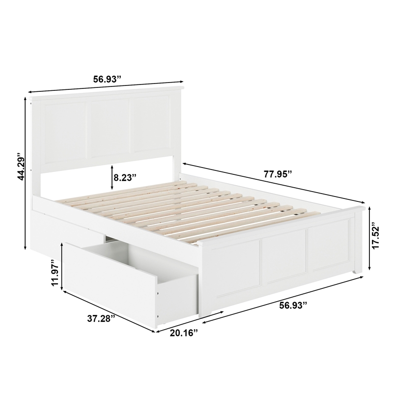 Madison Full Platform Bed with Matching Footboard and Storage Drawers in White