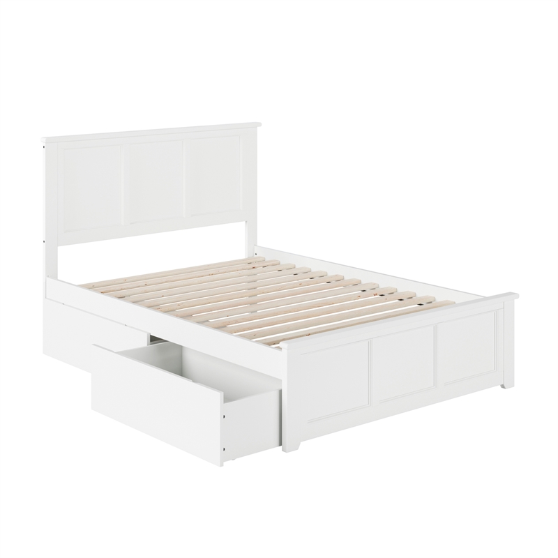 Madison Full Platform Bed with Matching Footboard and Storage Drawers in White