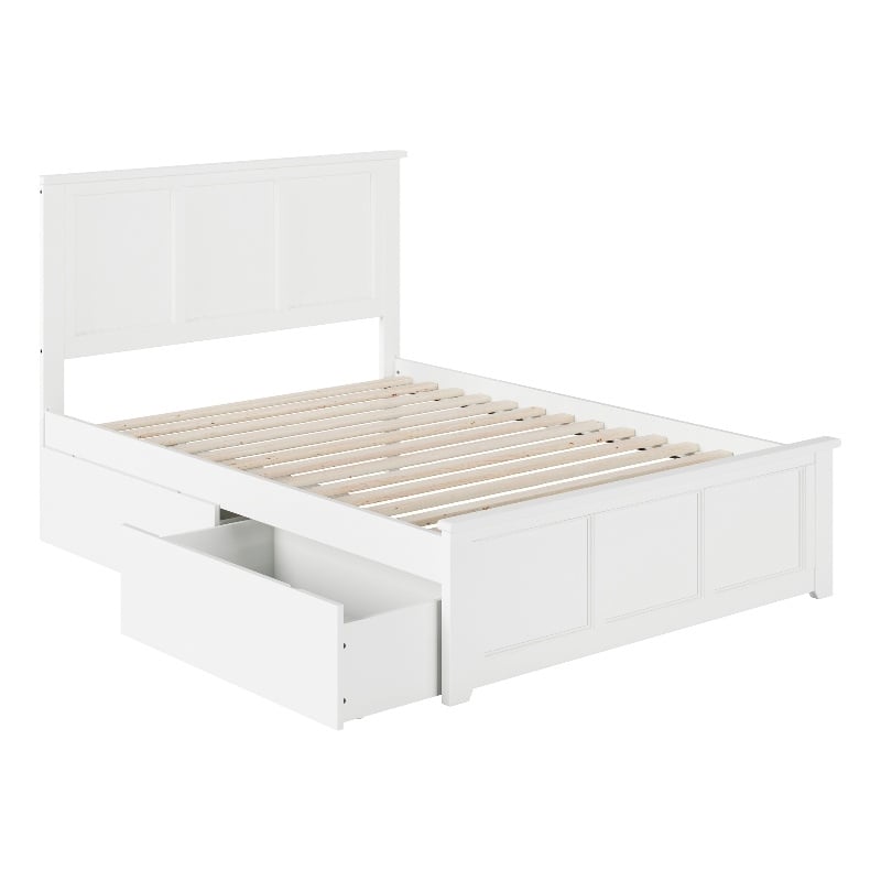 Madison Full Platform Bed with Matching Footboard and Storage Drawers in White