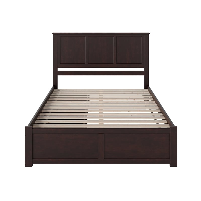 Madison Queen Wood Platform Bed with Footboard and Storage Drawers in Espresso