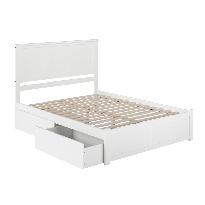 Madison Queen Wood Platform Bed with Footboard and Storage Drawers in White