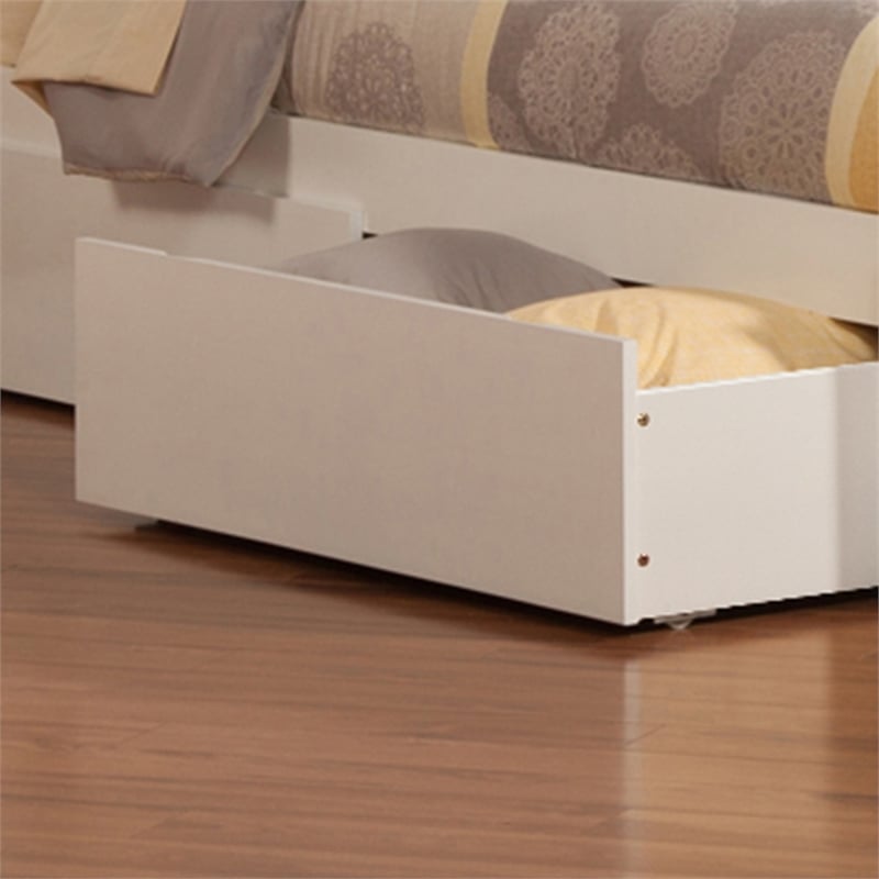 Madison Queen Wood Platform Bed with Footboard and Storage Drawers in White