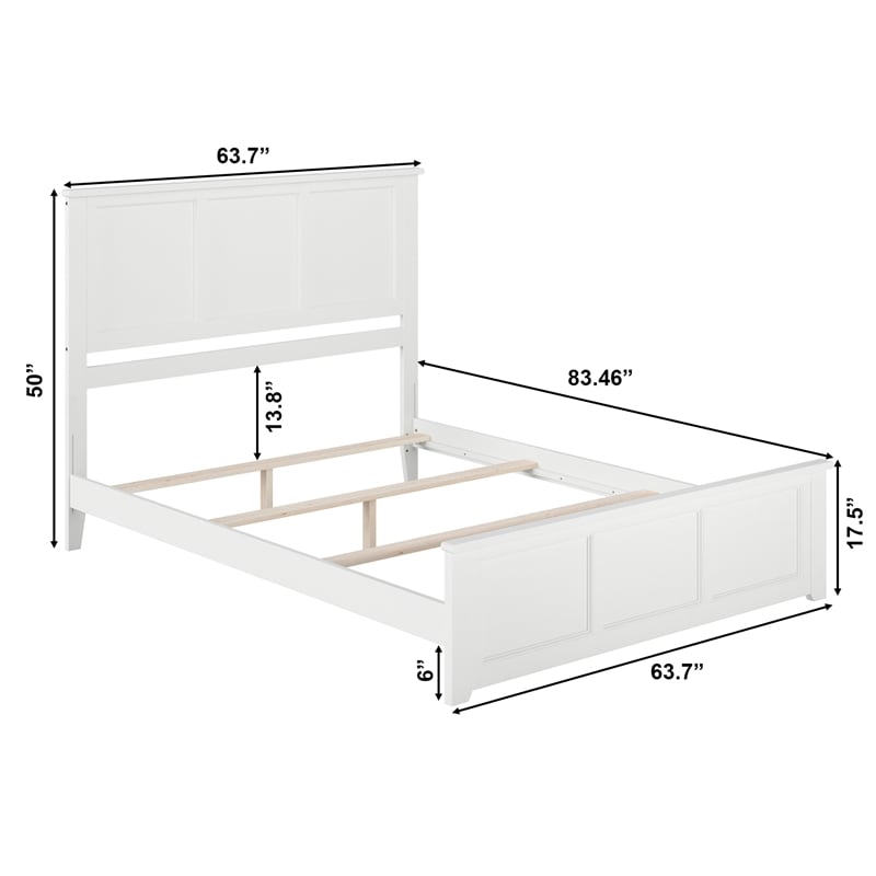 Madison Queen Wood Foundation Bed with Matching Footboard in White