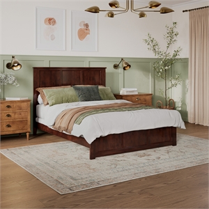 Madison Queen Wood Foundation Bed with Matching Footboard in Walnut