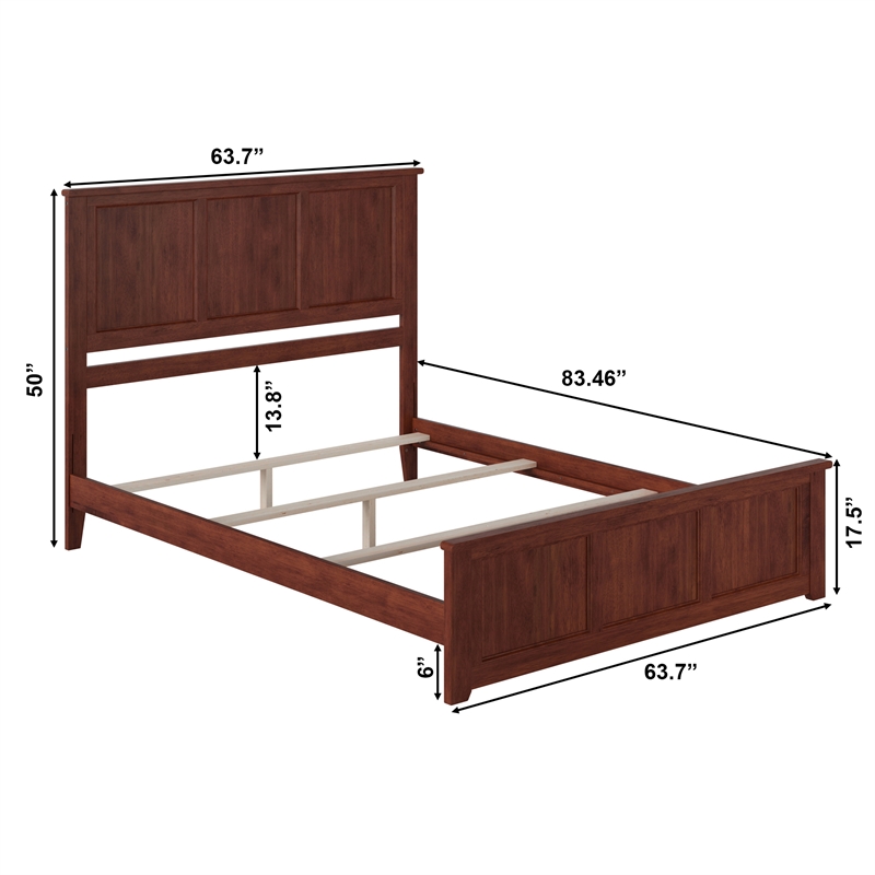 Madison Queen Wood Foundation Bed with Matching Footboard in Walnut