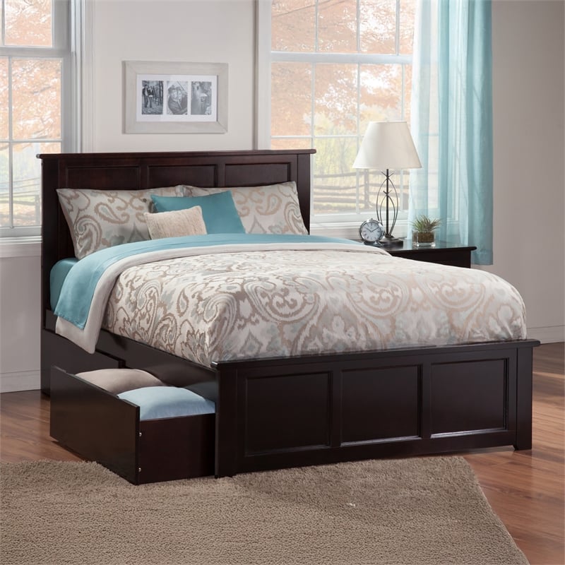 Madison Queen Platform Bed with Matching Footboard & Storage Drawers in Espresso