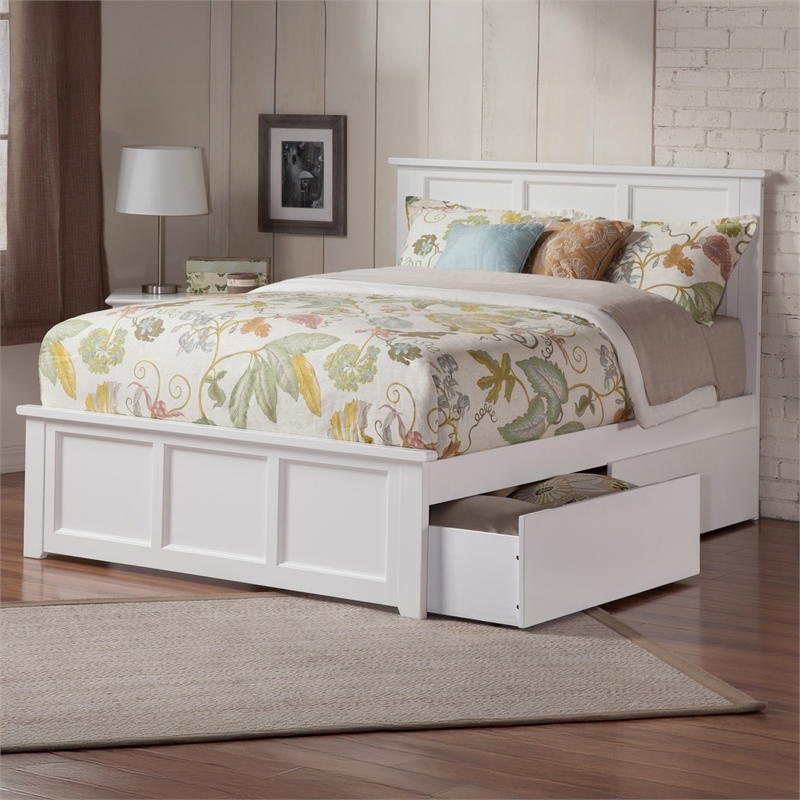 Madison Queen Platform Bed with Matching Footboard & Storage Drawers in White