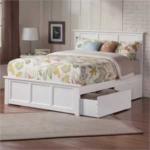 Madison Queen Platform Bed with Matching Footboard & Storage Drawers in White