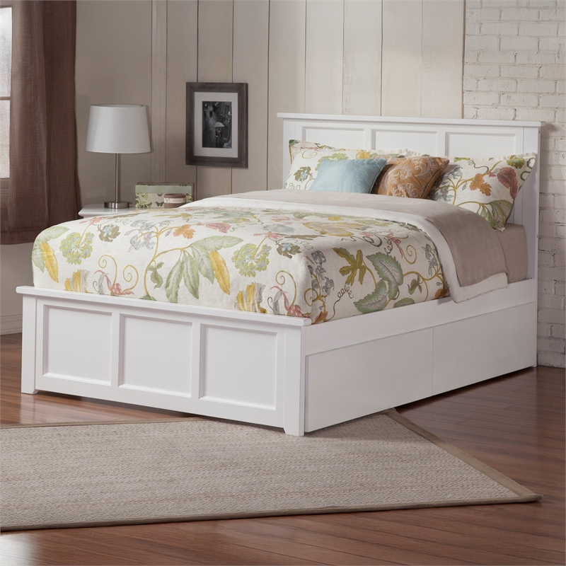 Madison Queen Platform Bed with Matching Footboard & Storage Drawers in White