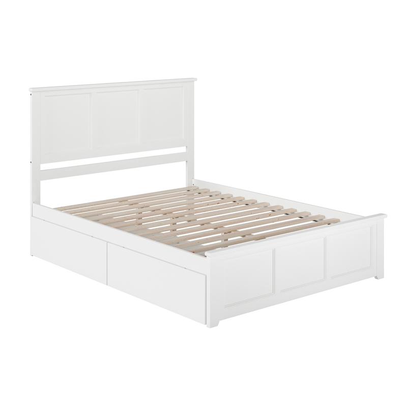 Madison Queen Platform Bed with Matching Footboard & Storage Drawers in White