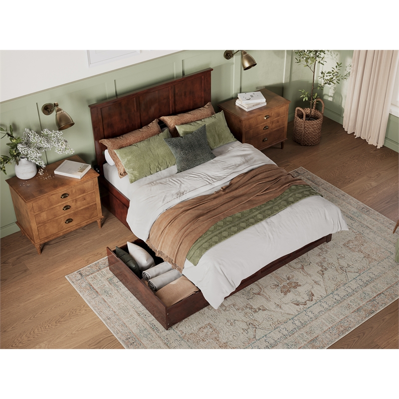 Madison Queen Platform Bed with Matching Footboard & Storage Drawers in Walnut