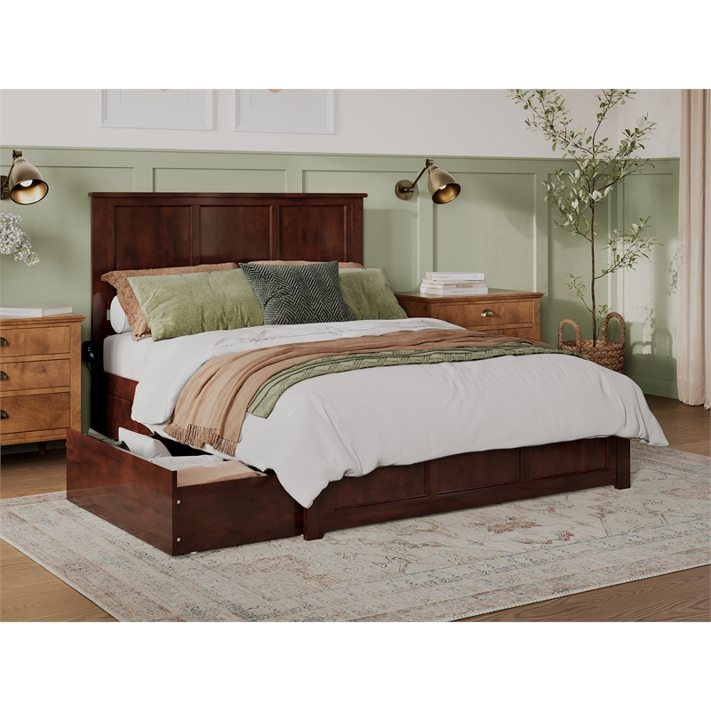 Madison Queen Platform Bed with Matching Footboard & Storage Drawers in Walnut