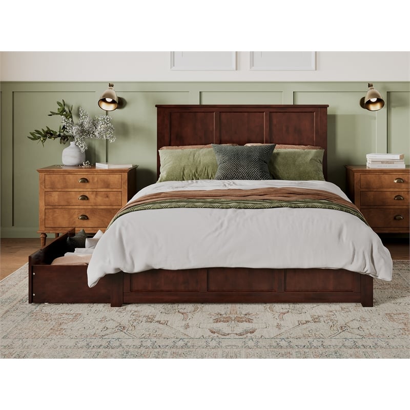 Madison Queen Platform Bed with Matching Footboard & Storage Drawers in Walnut