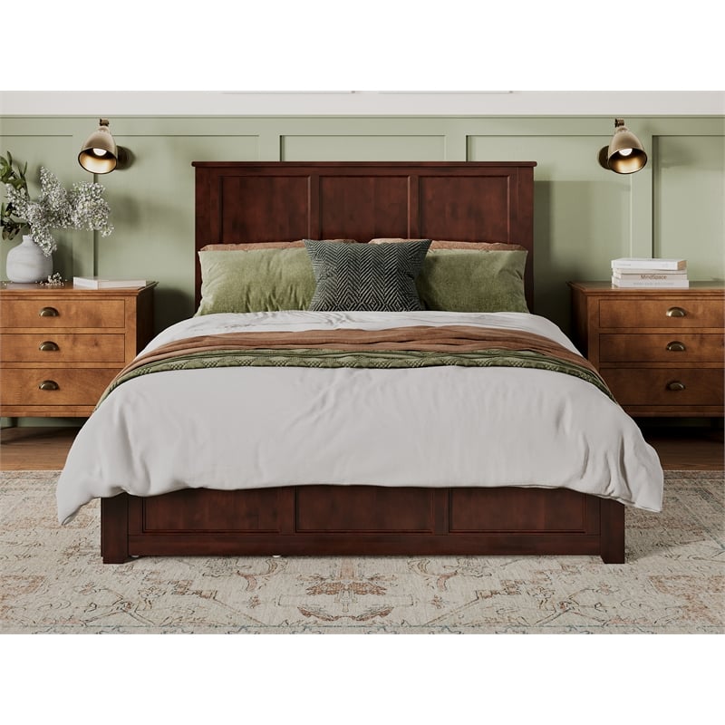 Madison Queen Platform Bed with Matching Footboard & Storage Drawers in Walnut