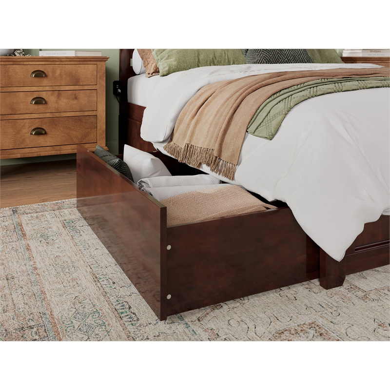 Madison Queen Platform Bed with Matching Footboard & Storage Drawers in Walnut
