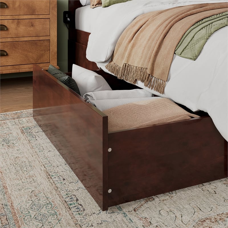 Madison Queen Platform Bed with Matching Footboard & Storage Drawers in Walnut